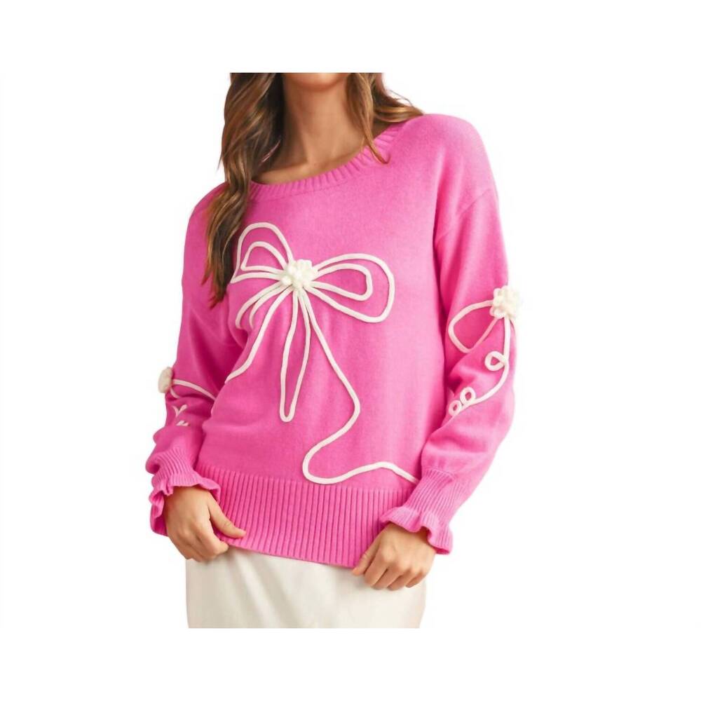 NEW AAPPARELLA flower bow sweater in pink/white